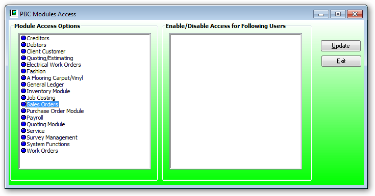 User acces in modules