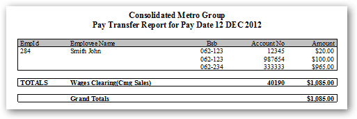 Pay transfer report